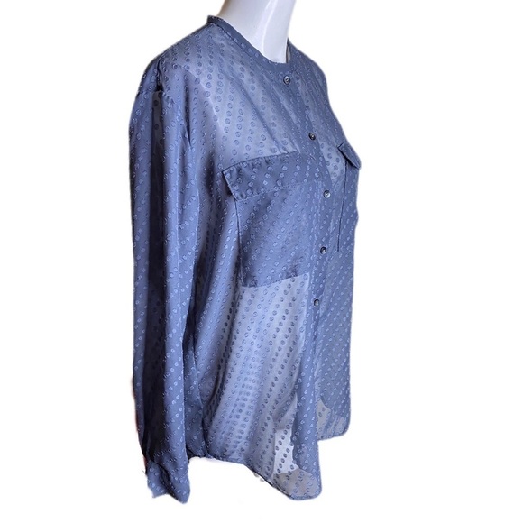 Madewell Swiss Dot Blouse Long Sleeves Gray Ice Leaf Blouse b6940 Top Sheer S - Picture 3 of 7